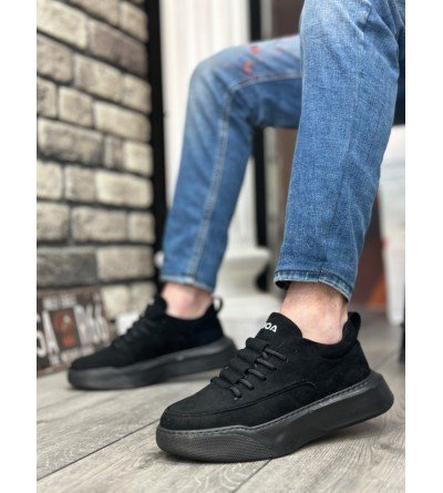 BA0332 Merdiven Desen Bağcıklı Erkek Yüksek Taban Siyah Süet Siyah Taban Spor Ayakkabı BA0332 Merdiven Desen Bağcıklı Erkek Yüksek Taban Siyah Süet Siyah Taban Spor Ayakkabı