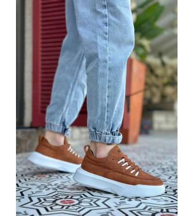 BA0332 Merdiven Desen Bağcıklı Erkek Yüksek Taban Taba Süet Beyaz Taban Spor Ayakkabı BA0332 Merdiven Desen Bağcıklı Erkek Yüksek Taban Taba Süet Beyaz Taban Spor Ayakkabı