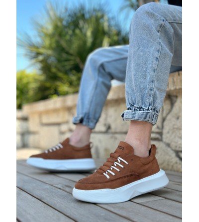 BA0332 Merdiven Desen Bağcıklı Erkek Yüksek Taban Taba Süet Beyaz Taban Spor Ayakkabı BA0332 Merdiven Desen Bağcıklı Erkek Yüksek Taban Taba Süet Beyaz Taban Spor Ayakkabı