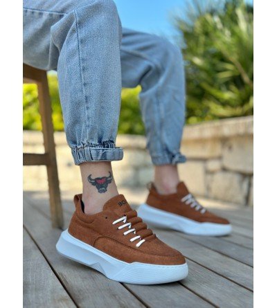 BA0332 Merdiven Desen Bağcıklı Erkek Yüksek Taban Taba Süet Beyaz Taban Spor Ayakkabı BA0332 Merdiven Desen Bağcıklı Erkek Yüksek Taban Taba Süet Beyaz Taban Spor Ayakkabı