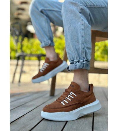 BA0332 Merdiven Desen Bağcıklı Erkek Yüksek Taban Taba Süet Beyaz Taban Spor Ayakkabı BA0332 Merdiven Desen Bağcıklı Erkek Yüksek Taban Taba Süet Beyaz Taban Spor Ayakkabı