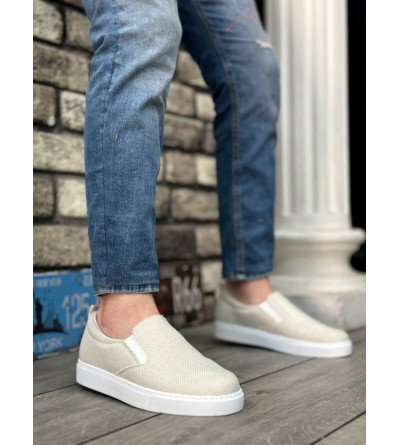 BA0339 Bağcıksız Keten Krem Beyaz Taban Günlük Erkek Ayakkabı BA0339 Bağcıksız Keten Krem Beyaz Taban Günlük Erkek Ayakkabı