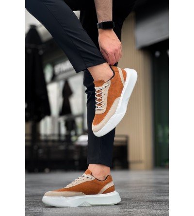 BA0354 Günlük Bağcıklı Erkek Yüksek Taban Krem Detaylı Taba Süet Spor Ayakkabı BA0354 Günlük Bağcıklı Erkek Yüksek Taban Krem Detaylı Taba Süet Spor Ayakkabı