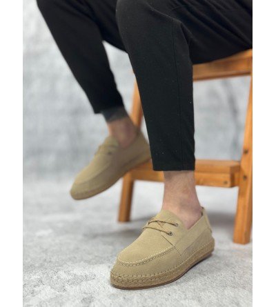 BA0358 BOA Doğal Deri Tozu Bağcıklı Kauçuk El Yapımı Espadril Taban Bej Renk Erkek Ayakkabı BA0358 BOA Doğal Deri Tozu Bağcıklı Kauçuk El Yapımı Espadril Taban Bej Renk Erkek Ayakkabı