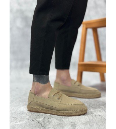 BA0358 BOA Doğal Deri Tozu Bağcıklı Kauçuk El Yapımı Espadril Taban Bej Renk Erkek Ayakkabı BA0358 BOA Doğal Deri Tozu Bağcıklı Kauçuk El Yapımı Espadril Taban Bej Renk Erkek Ayakkabı