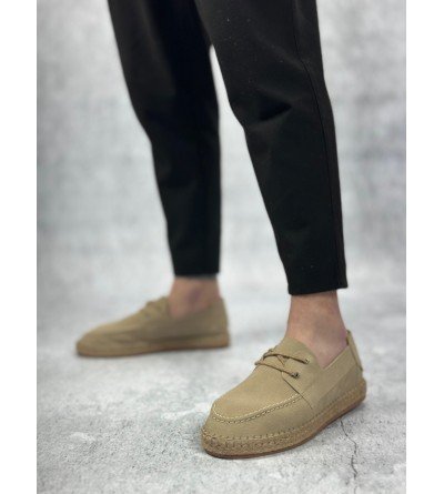 BA0358 BOA Doğal Deri Tozu Bağcıklı Kauçuk El Yapımı Espadril Taban Bej Renk Erkek Ayakkabı BA0358 BOA Doğal Deri Tozu Bağcıklı Kauçuk El Yapımı Espadril Taban Bej Renk Erkek Ayakkabı