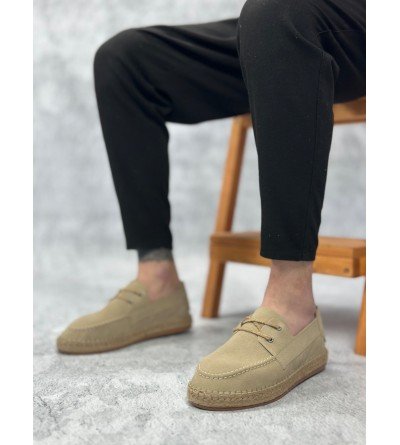 BA0358 BOA Doğal Deri Tozu Bağcıklı Kauçuk El Yapımı Espadril Taban Bej Renk Erkek Ayakkabı BA0358 BOA Doğal Deri Tozu Bağcıklı Kauçuk El Yapımı Espadril Taban Bej Renk Erkek Ayakkabı