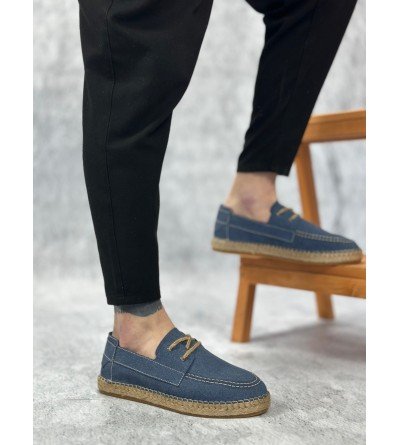 BA0358 BOA Doğal Deri Tozu Bağcıklı Kauçuk El Yapımı Espadril Taban Mavi Renk Erkek Ayakkabı BA0358 BOA Doğal Deri Tozu Bağcıklı Kauçuk El Yapımı Espadril Taban Mavi Renk Erkek Ayakkabı