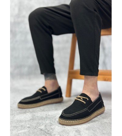 BA0358 BOA Doğal Deri Tozu Bağcıklı Kauçuk El Yapımı Espadril Taban Siyah Renk Erkek Ayakkabı BA0358 BOA Doğal Deri Tozu Bağcıklı Kauçuk El Yapımı Espadril Taban Siyah Renk Erkek Ayakkabı