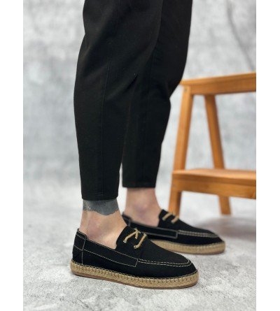 BA0358 BOA Doğal Deri Tozu Bağcıklı Kauçuk El Yapımı Espadril Taban Siyah Renk Erkek Ayakkabı BA0358 BOA Doğal Deri Tozu Bağcıklı Kauçuk El Yapımı Espadril Taban Siyah Renk Erkek Ayakkabı