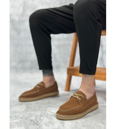 BA0358 BOA Doğal Deri Tozu Bağcıklı Kauçuk El Yapımı Espadril Taban Taba Renk Erkek Ayakkabı BA0358 BOA Doğal Deri Tozu Bağcıklı Kauçuk El Yapımı Espadril Taban Taba Renk Erkek Ayakkabı