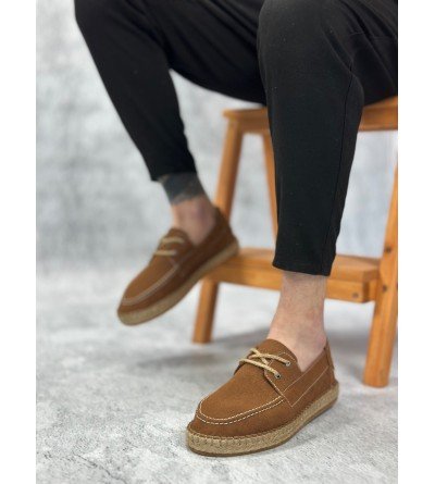 BA0358 BOA Doğal Deri Tozu Bağcıklı Kauçuk El Yapımı Espadril Taban Taba Renk Erkek Ayakkabı BA0358 BOA Doğal Deri Tozu Bağcıklı Kauçuk El Yapımı Espadril Taban Taba Renk Erkek Ayakkabı