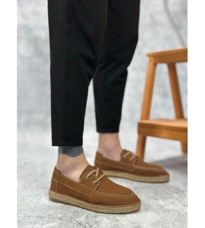 BA0358 BOA Doğal Deri Tozu Bağcıklı Kauçuk El Yapımı Espadril Taban Taba Renk Erkek Ayakkabı BA0358 BOA Doğal Deri Tozu Bağcıklı Kauçuk El Yapımı Espadril Taban Taba Renk Erkek Ayakkabı