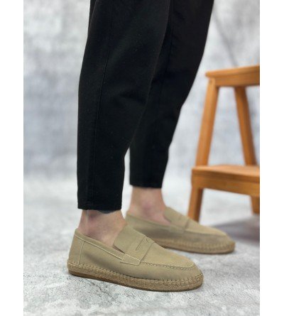 BA0359 BOA Doğal Deri Tozu Bağcıksız Kauçuk El Yapımı Espadril Taban Krem Renk Erkek Ayakkabı BA0359 BOA Doğal Deri Tozu Bağcıksız Kauçuk El Yapımı Espadril Taban Krem Renk Erkek Ayakkabı