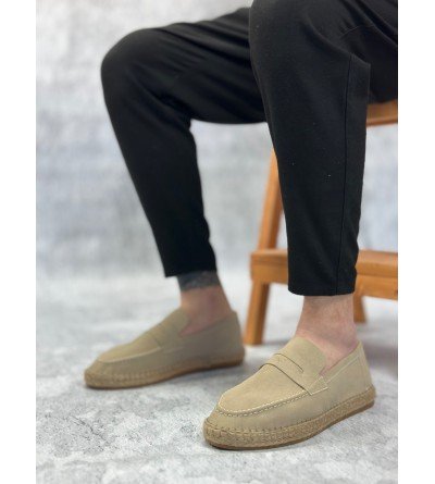 BA0359 BOA Doğal Deri Tozu Bağcıksız Kauçuk El Yapımı Espadril Taban Krem Renk Erkek Ayakkabı BA0359 BOA Doğal Deri Tozu Bağcıksız Kauçuk El Yapımı Espadril Taban Krem Renk Erkek Ayakkabı