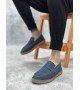 BA0359 BOA Doğal Deri Tozu Bağcıksız Kauçuk El Yapımı Espadril Taban Mavi Renk Erkek Ayakkabı BA0359 BOA Doğal Deri Tozu Bağcıksız Kauçuk El Yapımı Espadril Taban Mavi Renk Erkek Ayakkabı