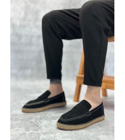 BA0359 BOA Doğal Deri Tozu Bağcıksız Kauçuk El Yapımı Espadril Taban Siyah Renk Erkek Ayakkabı BA0359 BOA Doğal Deri Tozu Bağcıksız Kauçuk El Yapımı Espadril Taban Siyah Renk Erkek Ayakkabı