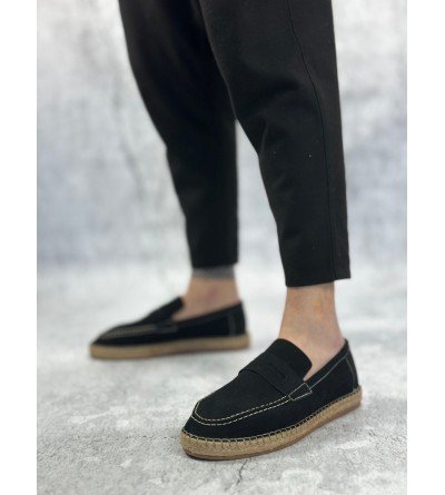 BA0359 BOA Doğal Deri Tozu Bağcıksız Kauçuk El Yapımı Espadril Taban Siyah Renk Erkek Ayakkabı BA0359 BOA Doğal Deri Tozu Bağcıksız Kauçuk El Yapımı Espadril Taban Siyah Renk Erkek Ayakkabı