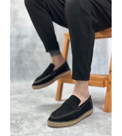 BA0359 BOA Doğal Deri Tozu Bağcıksız Kauçuk El Yapımı Espadril Taban Siyah Renk Erkek Ayakkabı BA0359 BOA Doğal Deri Tozu Bağcıksız Kauçuk El Yapımı Espadril Taban Siyah Renk Erkek Ayakkabı
