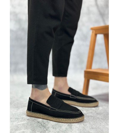 BA0359 BOA Doğal Deri Tozu Bağcıksız Kauçuk El Yapımı Espadril Taban Siyah Renk Erkek Ayakkabı BA0359 BOA Doğal Deri Tozu Bağcıksız Kauçuk El Yapımı Espadril Taban Siyah Renk Erkek Ayakkabı