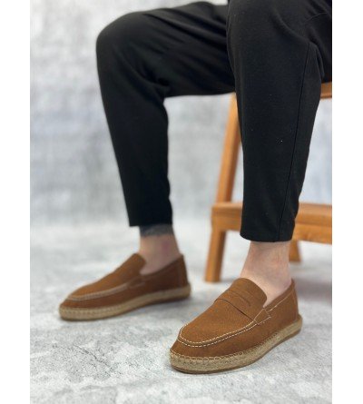 BA0359 BOA Doğal Deri Tozu Bağcıksız Kauçuk El Yapımı Espadril Taban Taba Renk Erkek Ayakkabı BA0359 BOA Doğal Deri Tozu Bağcıksız Kauçuk El Yapımı Espadril Taban Taba Renk Erkek Ayakkabı