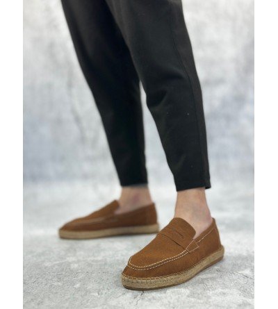 BA0359 BOA Doğal Deri Tozu Bağcıksız Kauçuk El Yapımı Espadril Taban Taba Renk Erkek Ayakkabı BA0359 BOA Doğal Deri Tozu Bağcıksız Kauçuk El Yapımı Espadril Taban Taba Renk Erkek Ayakkabı