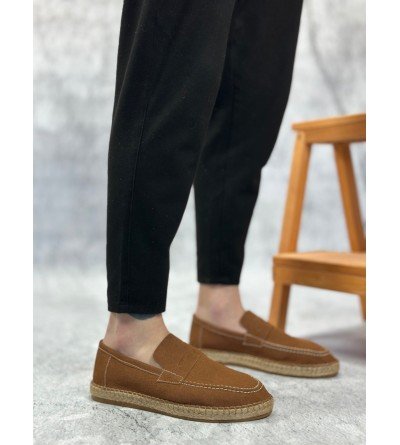BA0359 BOA Doğal Deri Tozu Bağcıksız Kauçuk El Yapımı Espadril Taban Taba Renk Erkek Ayakkabı BA0359 BOA Doğal Deri Tozu Bağcıksız Kauçuk El Yapımı Espadril Taban Taba Renk Erkek Ayakkabı