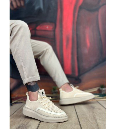 BA0375 Özel Örme Triko Tarz Krem Renk Spor Ayakkabı BA0375 Özel Örme Triko Tarz Krem Renk Spor Ayakkabı