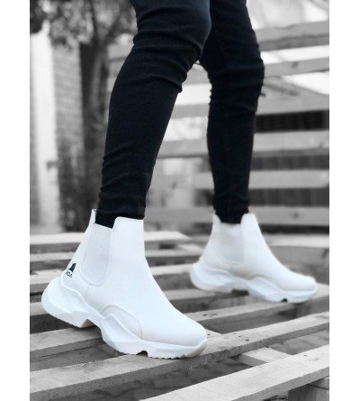 BA0444 Bağcıksız Rahat Yüksek Taban Beyaz Erkek Spor Yarım Bilek Bot BA0444 Bağcıksız Rahat Yüksek Taban Beyaz Erkek Spor Yarım Bilek Bot