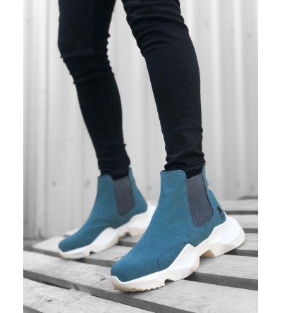 BA0444 Bağcıksız Rahat Yüksek Taban Mavi Erkek Spor Yarım Bilek Bot BA0444 Bağcıksız Rahat Yüksek Taban Mavi Erkek Spor Yarım Bilek Bot
