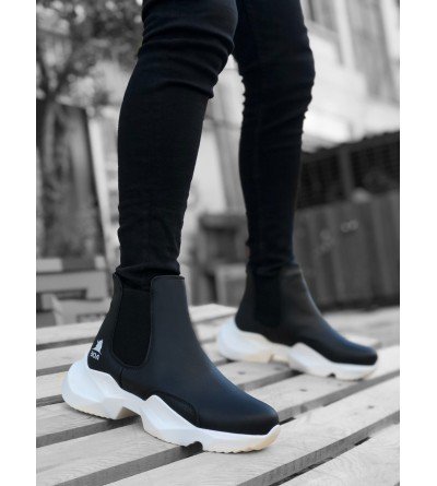 BA0444 Bağcıksız Rahat Yüksek Taban Siyah Beyaz Taban Erkek Spor Yarım Bilek Bot BA0444 Bağcıksız Rahat Yüksek Taban Siyah Beyaz Taban Erkek Spor Yarım Bilek Bot
