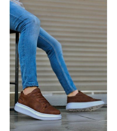 BA0548 BOA Kalın Yüksek Taban Taba Beyaz Bağcıklı Spor Erkek Ayakkabı BA0548 BOA Kalın Yüksek Taban Taba Beyaz Bağcıklı Spor Erkek Ayakkabı
