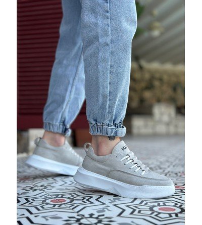 BA0332 Merdiven Desen Bağcıklı Erkek Yüksek Taban Gri Süet Beyaz Taban Spor Ayakkabı BA0332 Merdiven Desen Bağcıklı Erkek Yüksek Taban Gri Süet Beyaz Taban Spor Ayakkabı