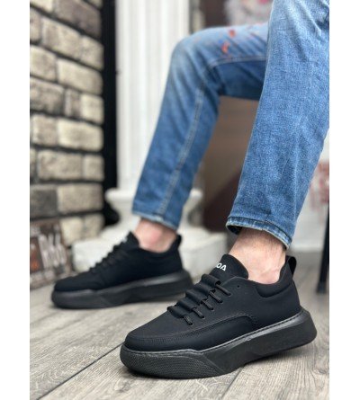 BA0332 Merdiven Desen Bağcıklı Erkek Yüksek Taban Siyah Cilt Siyah Taban Spor Ayakkabı BA0332 Merdiven Desen Bağcıklı Erkek Yüksek Taban Siyah Cilt Siyah Taban Spor Ayakkabı