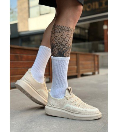 BA0375 Özel Örme Triko Tarz Krem Renk Spor Ayakkabı BA0375 Özel Örme Triko Tarz Krem Renk Spor Ayakkabı