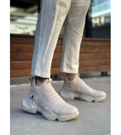 BA0401 Bağcıksız Rahat Yüksek Taban Krem Erkek Spor Yarım Bilek Bot BA0401 Bağcıksız Rahat Yüksek Taban Krem Erkek Spor Yarım Bilek Bot