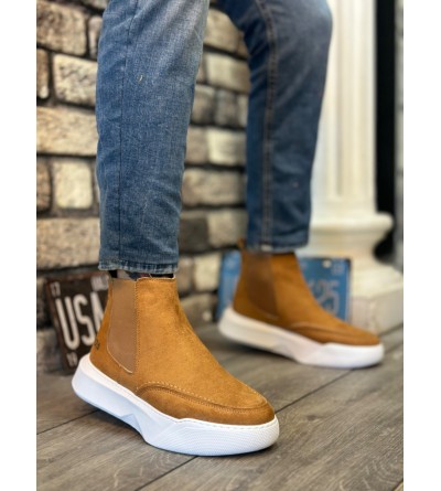 BA0150 Bağcıksız Erkek Taba Süet Beyaz Yüksek Taban Spor Bot BA0150 Bağcıksız Erkek Taba Süet Beyaz Yüksek Taban Spor Bot