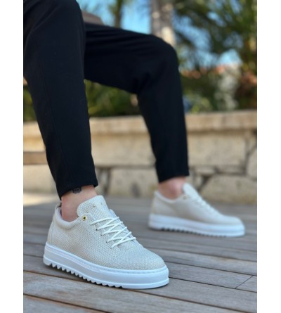 BA0152 Bağcıklı Yüksek Taban Krem Keten Erkek Ayakkabı BA0152 Bağcıklı Yüksek Taban Krem Keten Erkek Ayakkabı