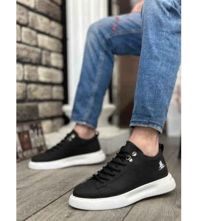 BA0331 Bağcıklı Erkek Yüksek Taban Cilt Siyah Beyaz Taban Spor Ayakkabı BA0331 Bağcıklı Erkek Yüksek Taban Cilt Siyah Beyaz Taban Spor Ayakkabı