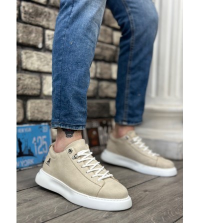BA0331 Bağcıklı Erkek Yüksek Taban Krem Süet Beyaz Taban Spor Ayakkabı BA0331 Bağcıklı Erkek Yüksek Taban Krem Süet Beyaz Taban Spor Ayakkabı