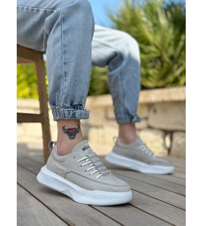 BA0332 Merdiven Desen Bağcıklı Erkek Yüksek Taban Gri Süet Beyaz Taban Spor Ayakkabı BA0332 Merdiven Desen Bağcıklı Erkek Yüksek Taban Gri Süet Beyaz Taban Spor Ayakkabı