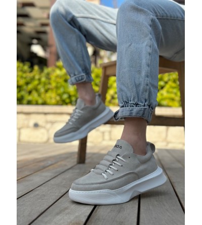 BA0332 Merdiven Desen Bağcıklı Erkek Yüksek Taban Gri Süet Beyaz Taban Spor Ayakkabı BA0332 Merdiven Desen Bağcıklı Erkek Yüksek Taban Gri Süet Beyaz Taban Spor Ayakkabı