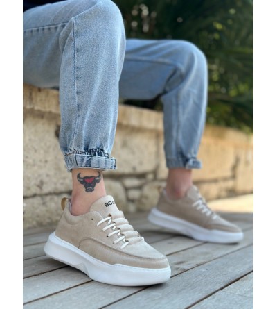 BA0332 Merdiven Desen Bağcıklı Erkek Yüksek Taban Krem Süet Spor Ayakkabı BA0332 Merdiven Desen Bağcıklı Erkek Yüksek Taban Krem Süet Spor Ayakkabı