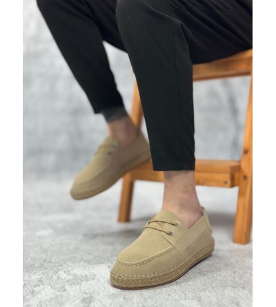 BA0358 BOA Doğal Deri Tozu Bağcıklı Kauçuk El Yapımı Espadril Taban Bej Renk Erkek Ayakkabı BA0358 BOA Doğal Deri Tozu Bağcıklı Kauçuk El Yapımı Espadril Taban Bej Renk Erkek Ayakkabı