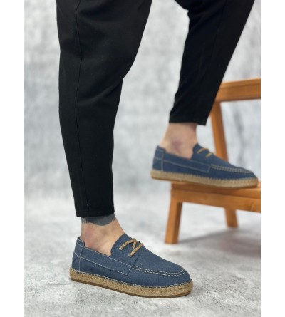 BA0358 BOA Doğal Deri Tozu Bağcıklı Kauçuk El Yapımı Espadril Taban Mavi Renk Erkek Ayakkabı BA0358 BOA Doğal Deri Tozu Bağcıklı Kauçuk El Yapımı Espadril Taban Mavi Renk Erkek Ayakkabı