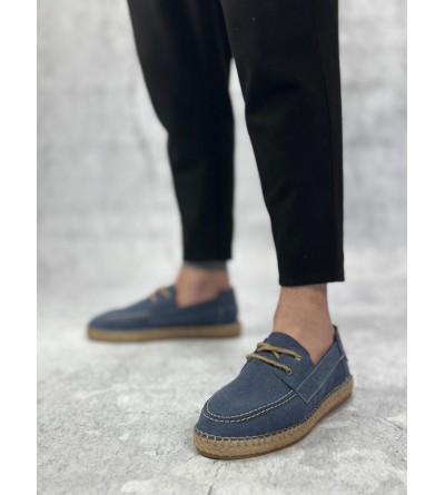 BA0358 BOA Doğal Deri Tozu Bağcıklı Kauçuk El Yapımı Espadril Taban Mavi Renk Erkek Ayakkabı BA0358 BOA Doğal Deri Tozu Bağcıklı Kauçuk El Yapımı Espadril Taban Mavi Renk Erkek Ayakkabı