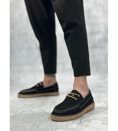 BA0358 BOA Doğal Deri Tozu Bağcıklı Kauçuk El Yapımı Espadril Taban Siyah Renk Erkek Ayakkabı BA0358 BOA Doğal Deri Tozu Bağcıklı Kauçuk El Yapımı Espadril Taban Siyah Renk Erkek Ayakkabı