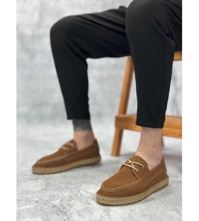 BA0358 BOA Doğal Deri Tozu Bağcıklı Kauçuk El Yapımı Espadril Taban Taba Renk Erkek Ayakkabı BA0358 BOA Doğal Deri Tozu Bağcıklı Kauçuk El Yapımı Espadril Taban Taba Renk Erkek Ayakkabı