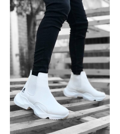 BA0444 Bağcıksız Rahat Yüksek Taban Beyaz Erkek Spor Yarım Bilek Bot BA0444 Bağcıksız Rahat Yüksek Taban Beyaz Erkek Spor Yarım Bilek Bot