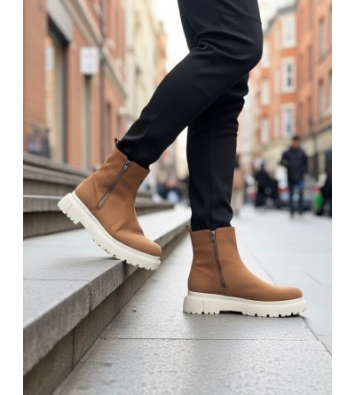 BA0777 Süet Taba Krem Taban Çift Fermuarlı Erkek Yarım Bilek Bot BA0777 Süet Taba Krem Taban Çift Fermuarlı Erkek Yarım Bilek Bot
